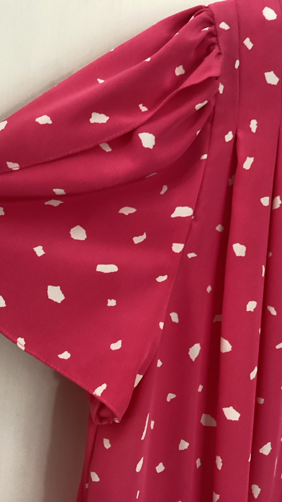 Vintage 1980s Liz Claiborne Pink Polka Dot Midi Dress Short Sleeve Retro
