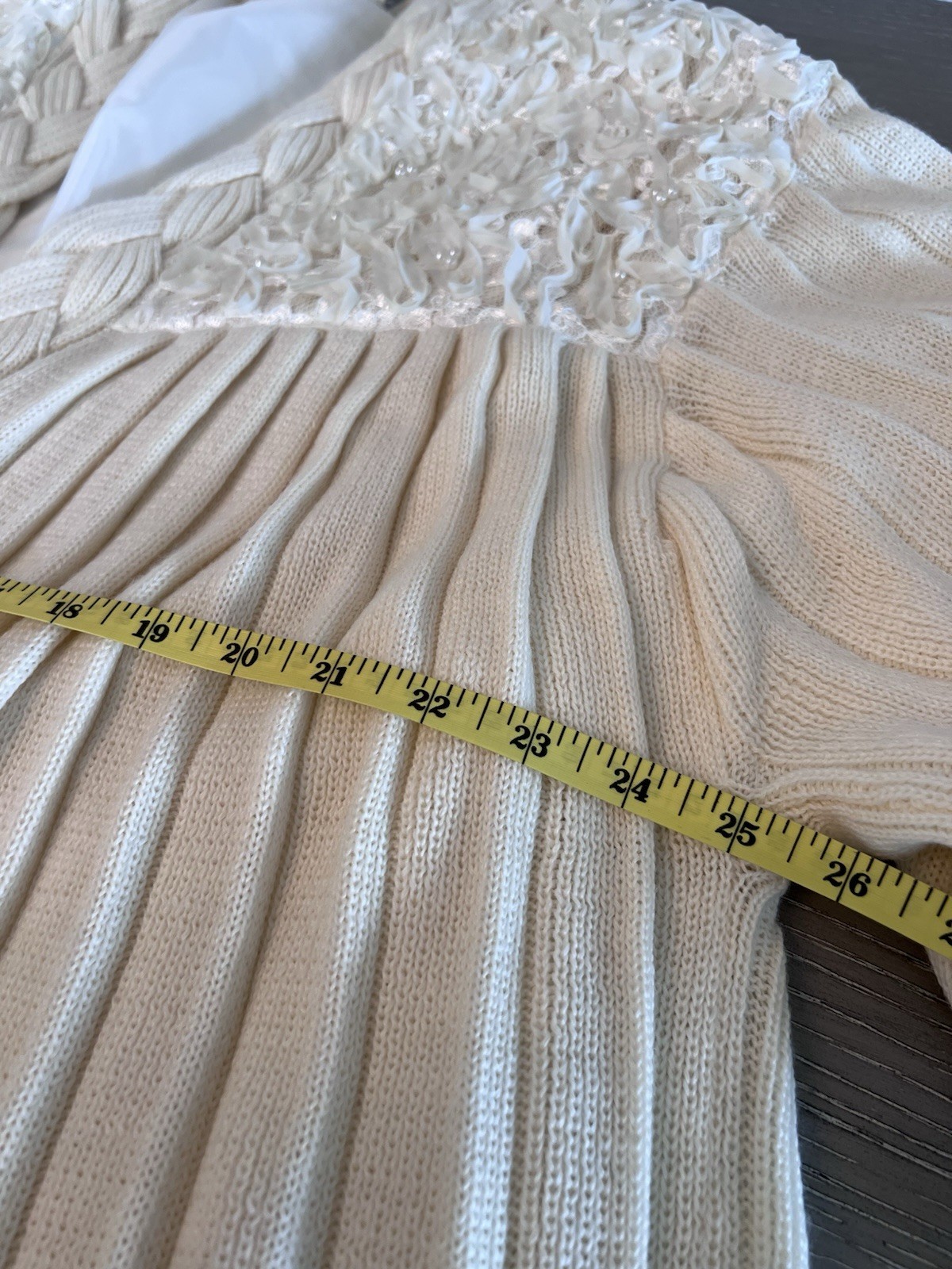 Maurada Vintage Ivory Knit Long Cardigan With Bishop Sleeves Size 1X- 2XL