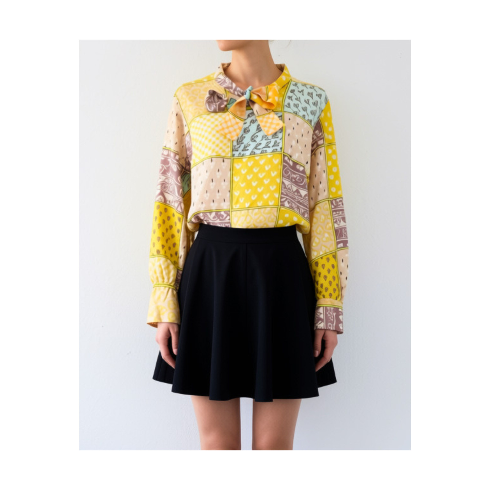 Vintage 60s Groovy Blouse – Long Sleeve Psychedelic Print Mod Top – Medium