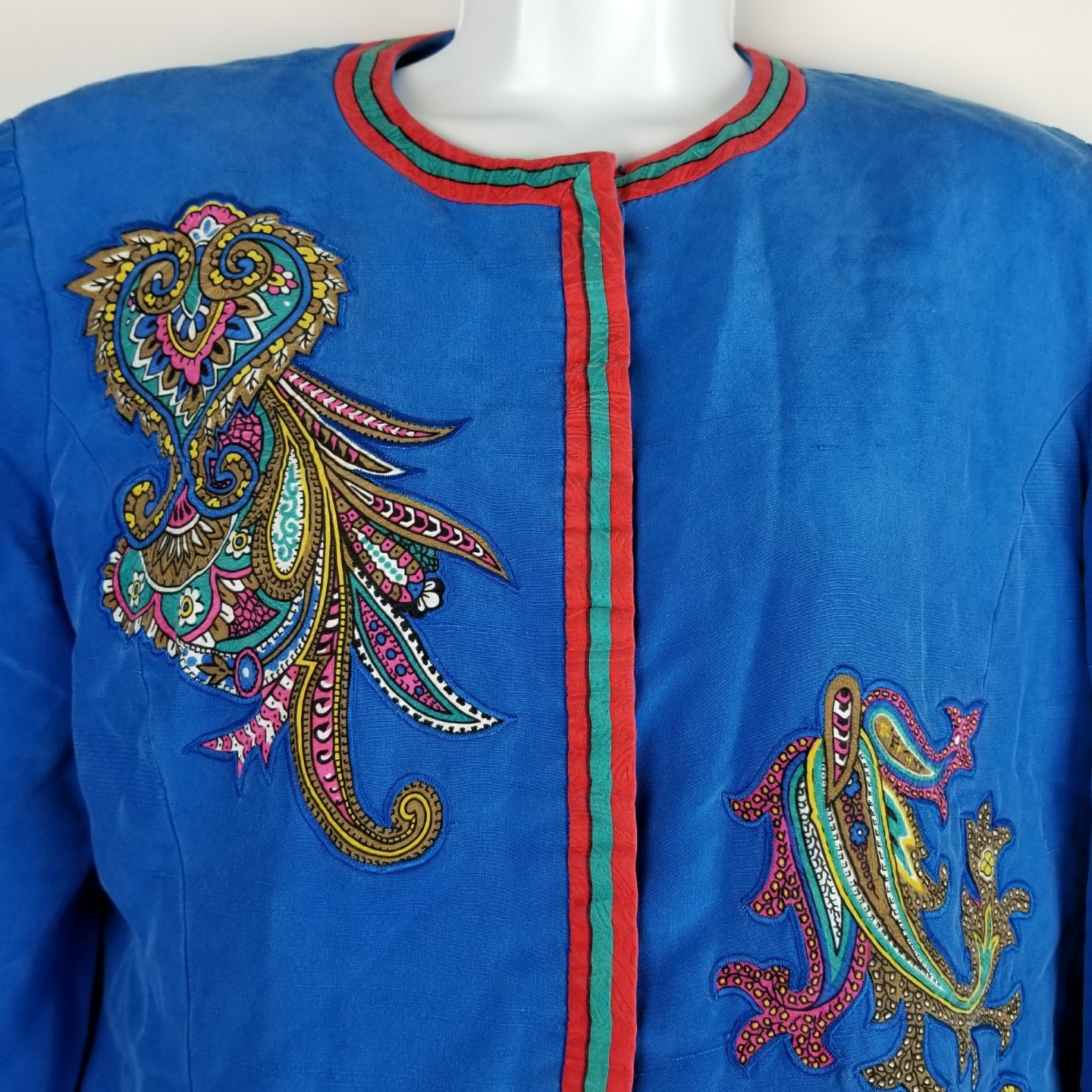 Anne Crimmins UMI Collection Jacket vintage 80’s size 14 Blue paisley applique
