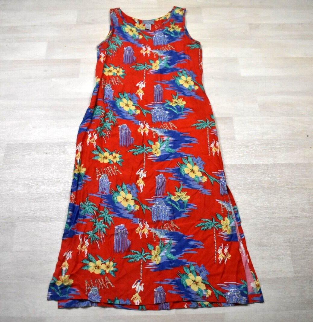 90s Jane Ashley Hawaiian Tropical Print Maxi Dress Rayon Beach Size Medium VTG