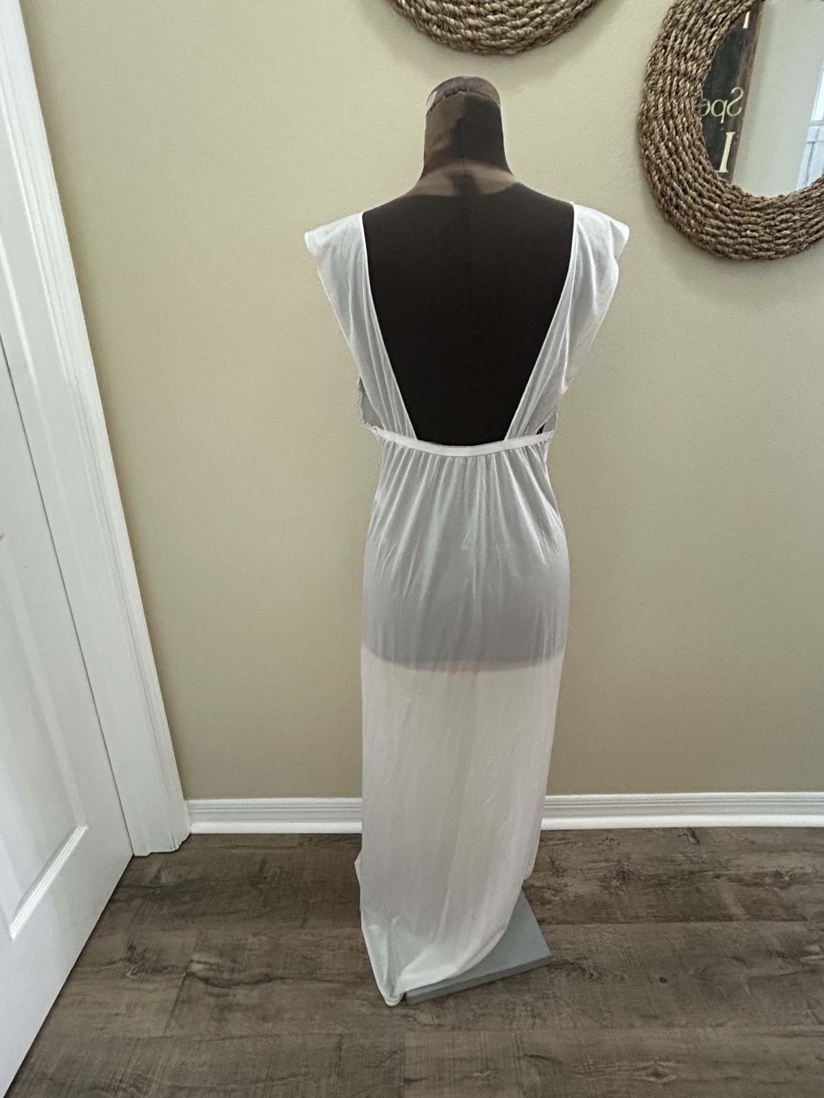 2 PC LATAISA Peignoir Nylon Chiffon Lace Nightgown Robe Set Wedding White NEW