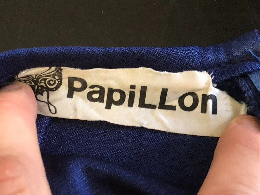 Vintage 1970s US Papillon Navy Blue Maxi Dress Polyester Grannycore AU 12 14 40″
