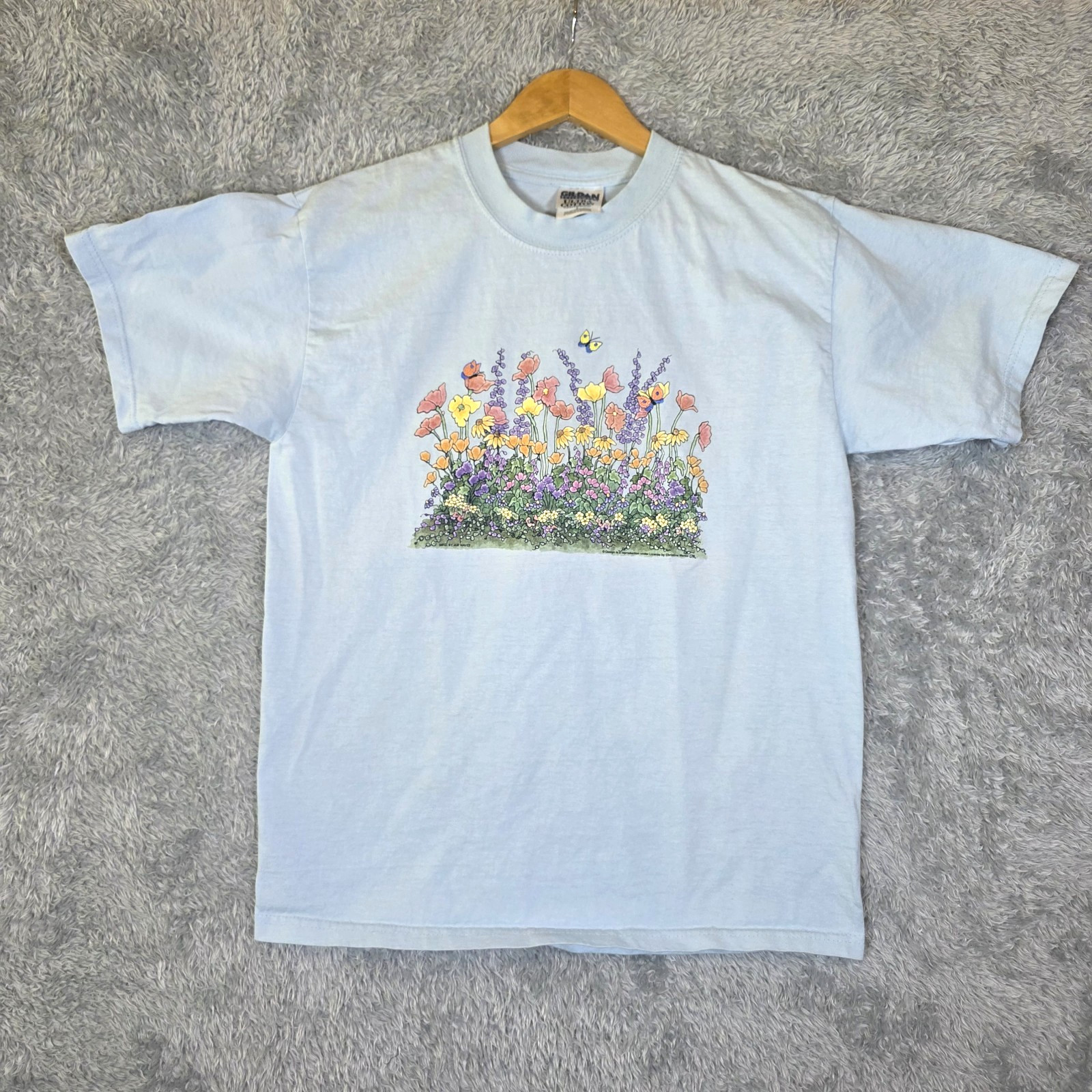 Vtg 1990s Wildflower Garden T Shirt Christina Martin Nature Butterfly Blue Large