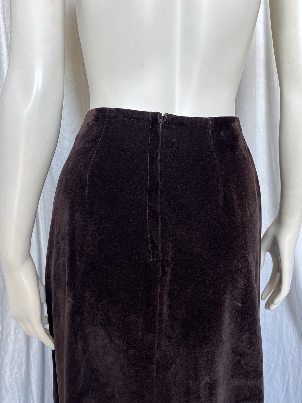 Vintage 1970s Maxi Skirt Brown Velveteen Metal Buckle Boho Hippie Grunge 70s XS
