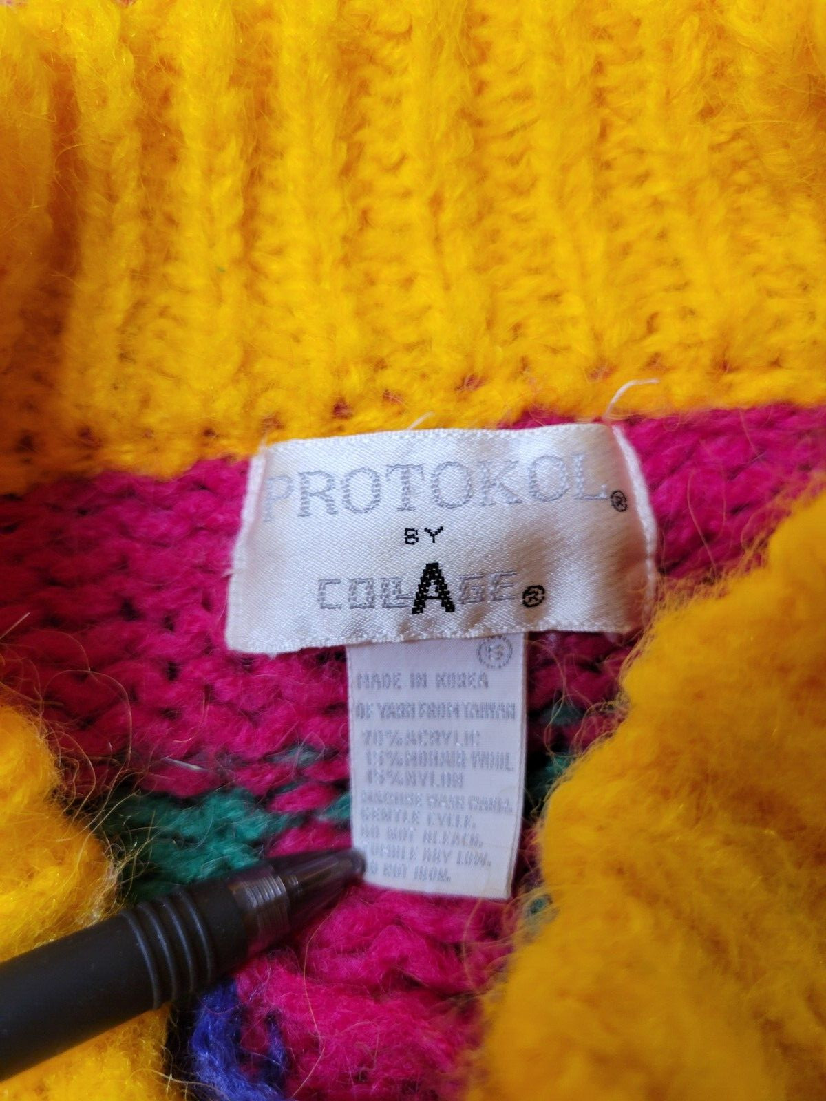 Protokol by Collage Vtg Mohair Blend Chunky Knit Geometric Sweater Pink Small