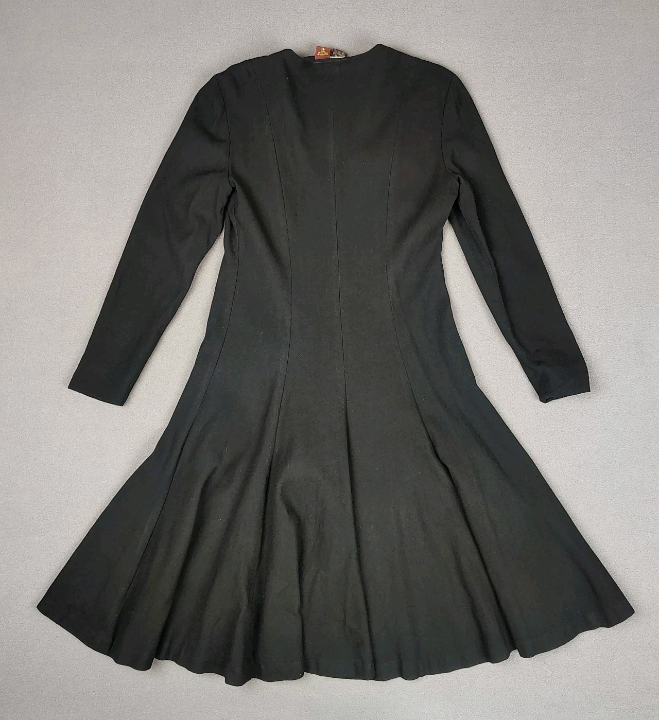 Vintage Anne Klein 100% Wool Dress 6 Black Fit Flare Gothic Dark Romantic USA