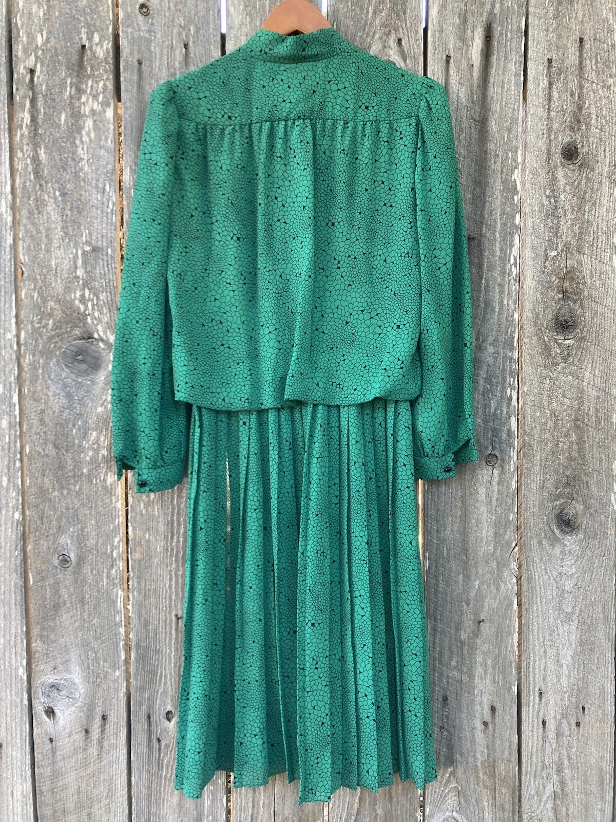 MARINETTE Women’s Sz 10 Vintage 70’s Sheer Blousen Dress Tie Neck Pleated ⭐️8617