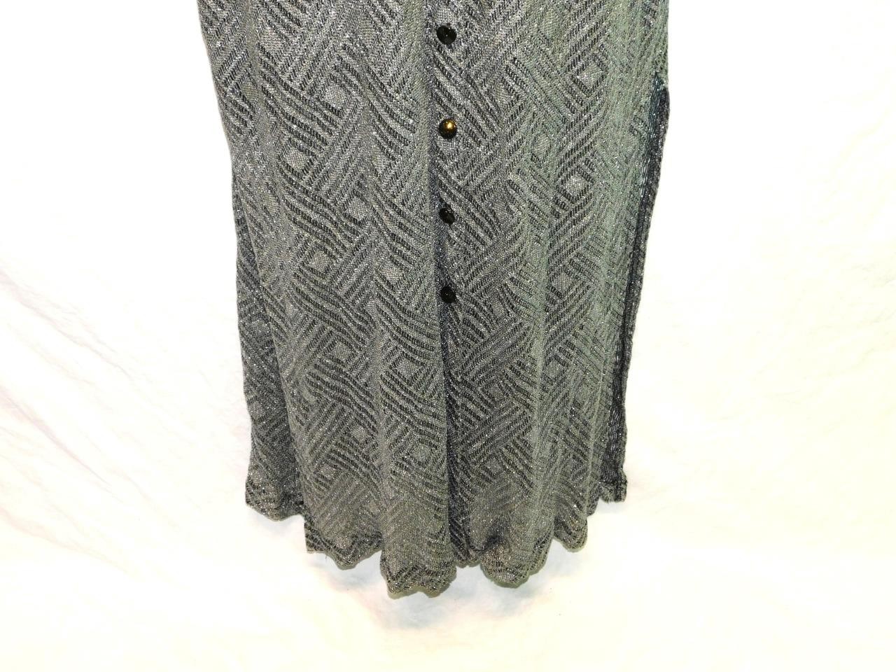 Vintage SL Fashions 18W XL Silver Sparkle Knit Maxi Dress Button Front Unlined