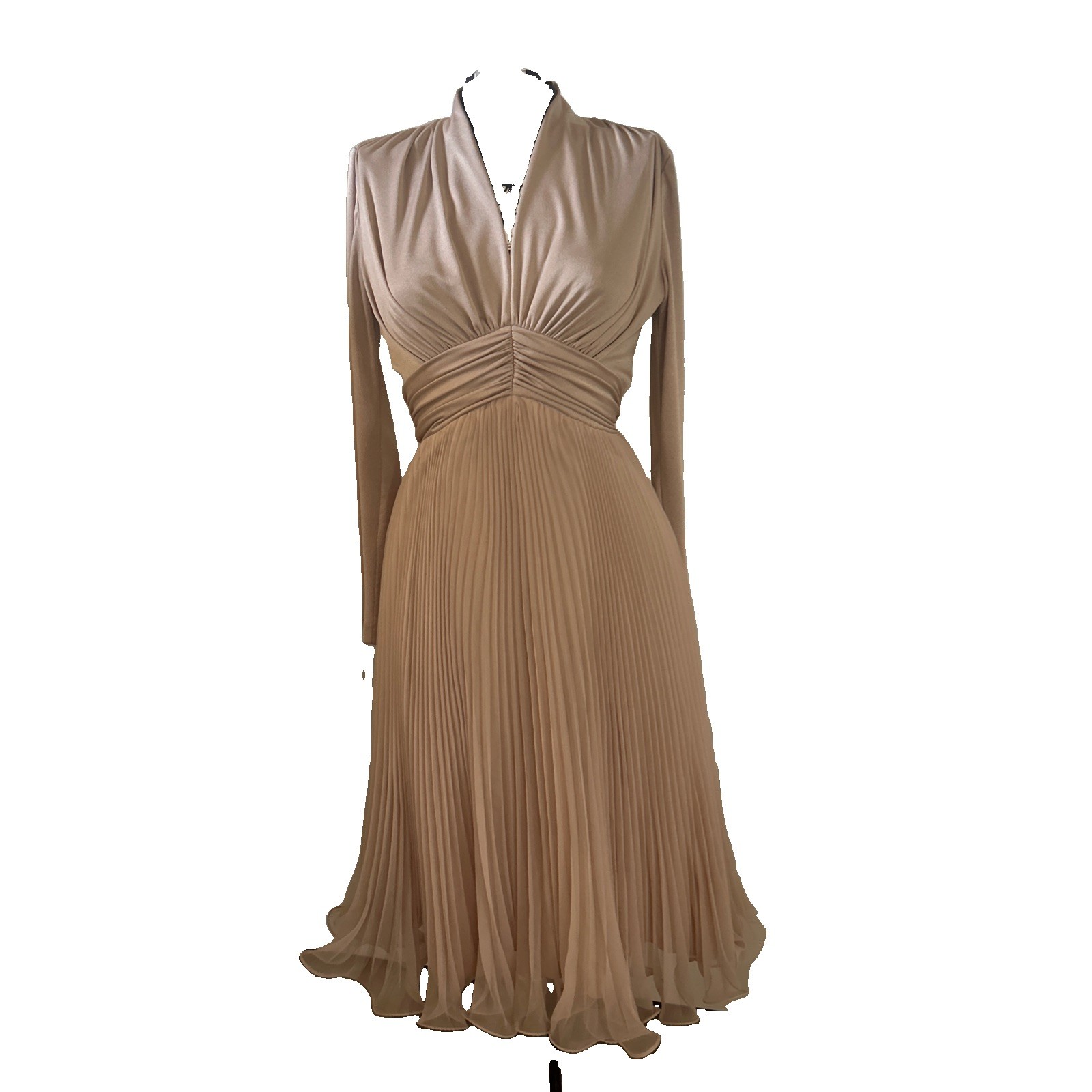 Vintage 1970’s Miss Elliette California Nude Dress With Accordion Pleat Skirt