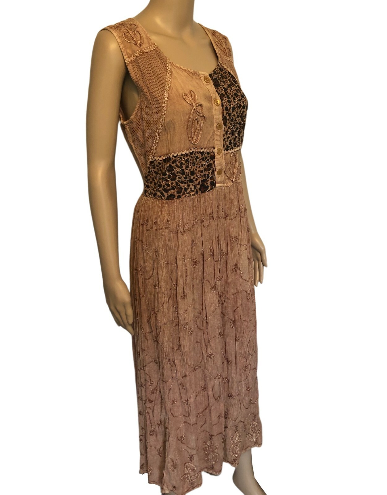 VTG 80s M.P.H. Funky Boho Hippie Embroidered Casual Midi Dress Sz M