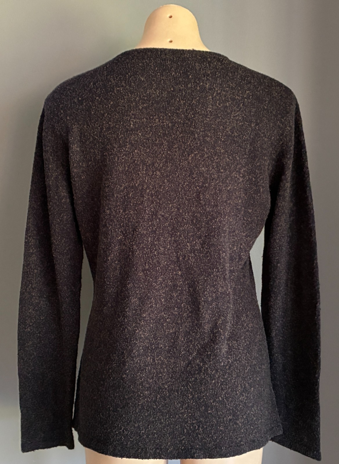 TABLE EIGHT Long Sleeve Top Size M Black & Brown Boucle Textured Stretch Fabric
