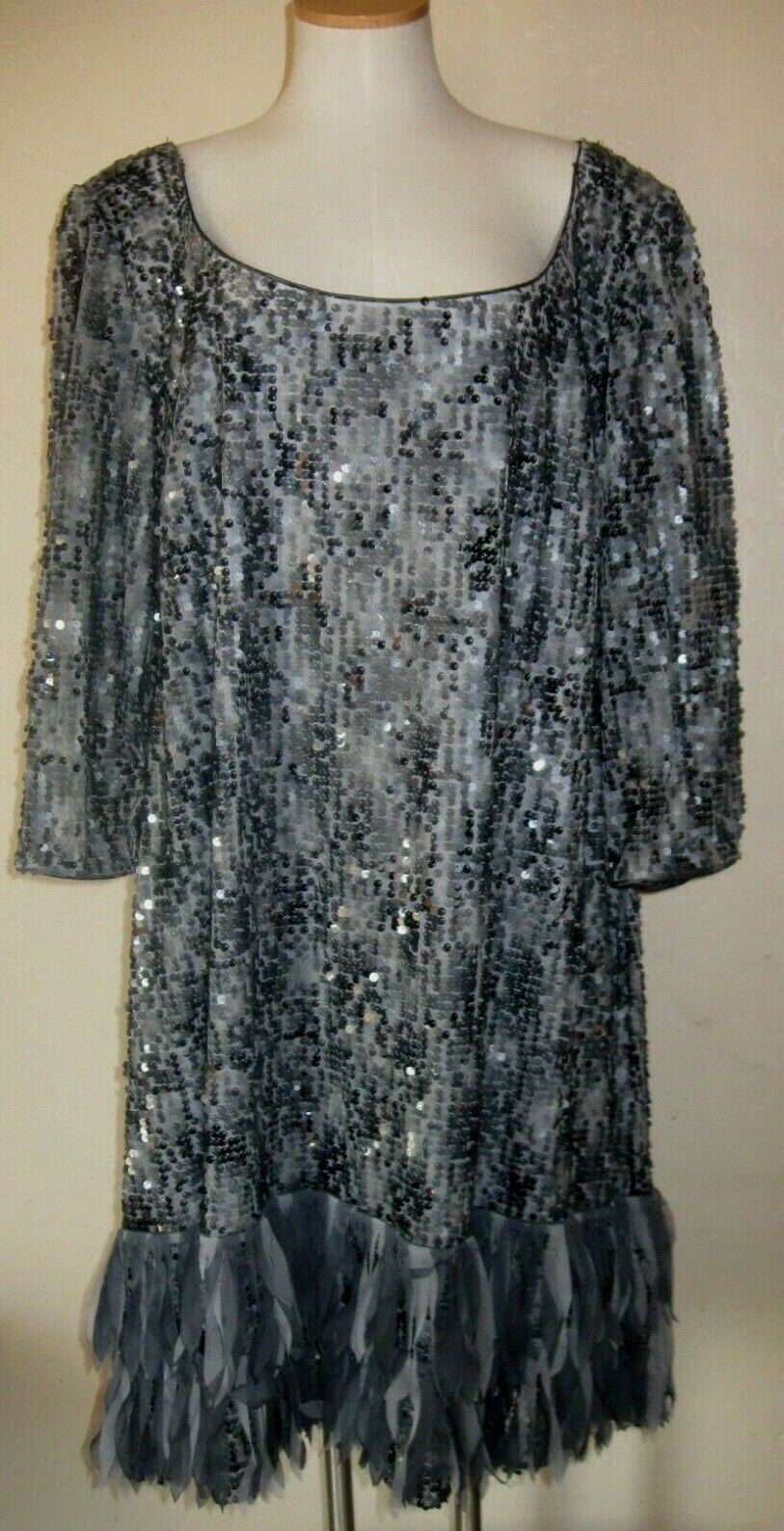 Vintage Silver Sequin Dress Ignite Evening wispy Sparkle Glitzy Dance Dressy 24W