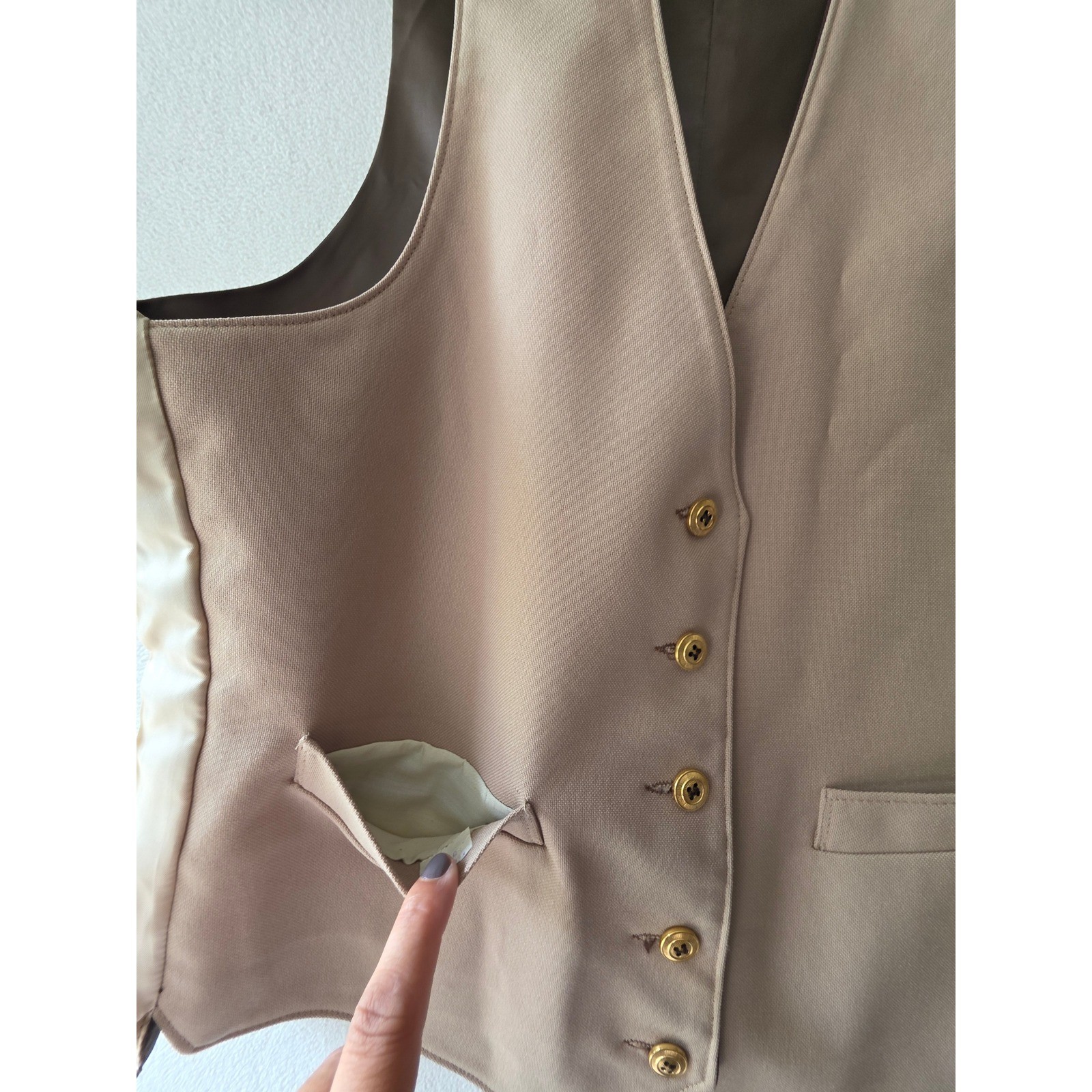 Vintage Sears Perma-Prest Reversible Vest Brown Tan Gold Button Waistcoat 40R
