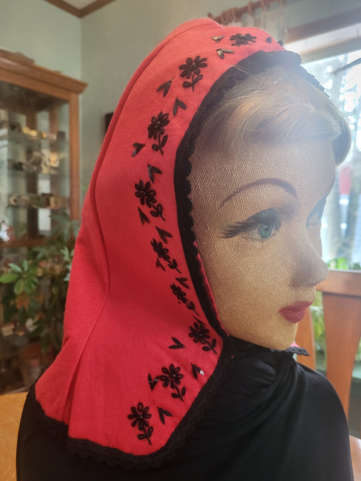 Vintage Red Riding Hood. Felted, Lined, Hand Crafted Embellished Hood….