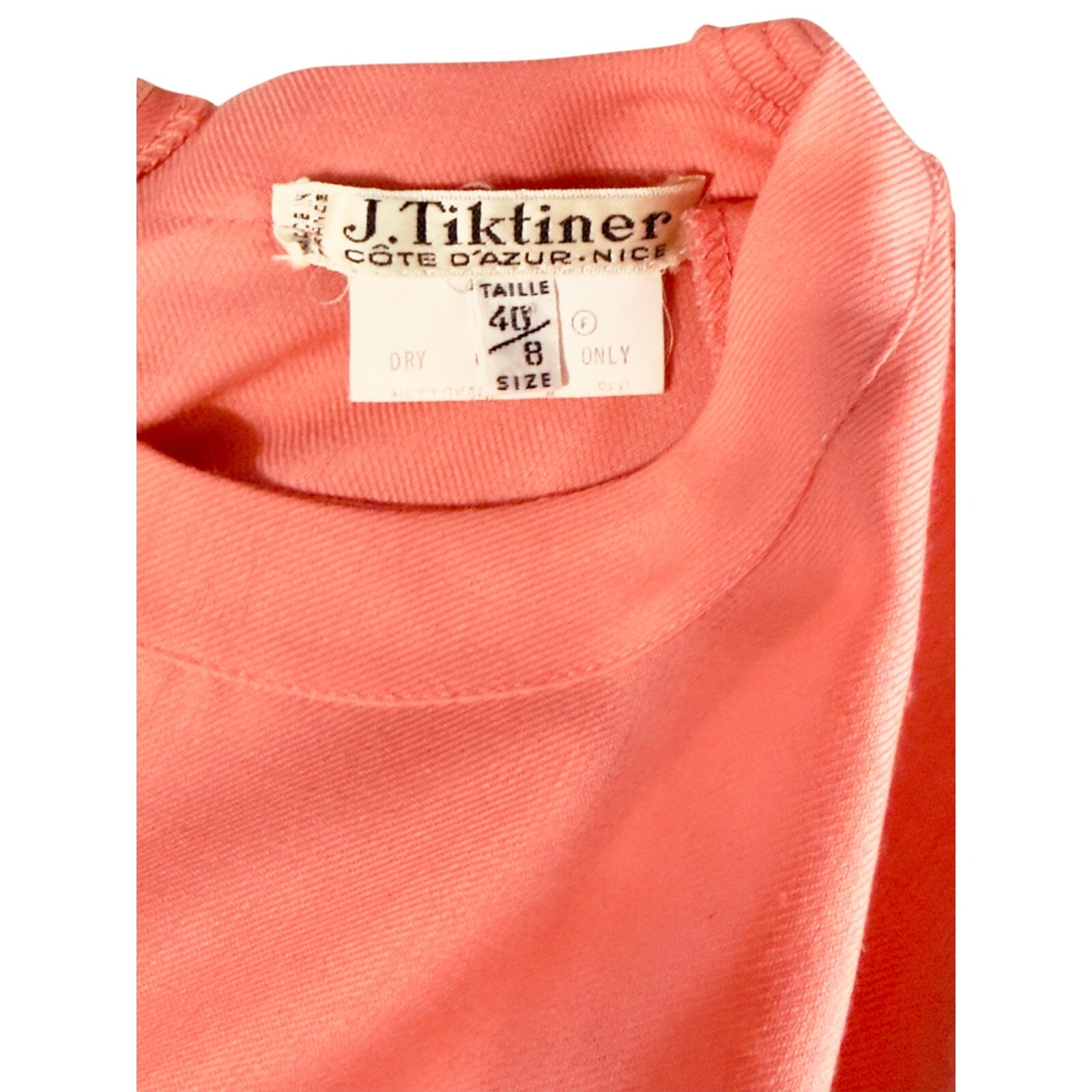 Vintage J Tiktiner France 2 Pc Coral Jacket & Top Suit Size 40 US 8 French Set