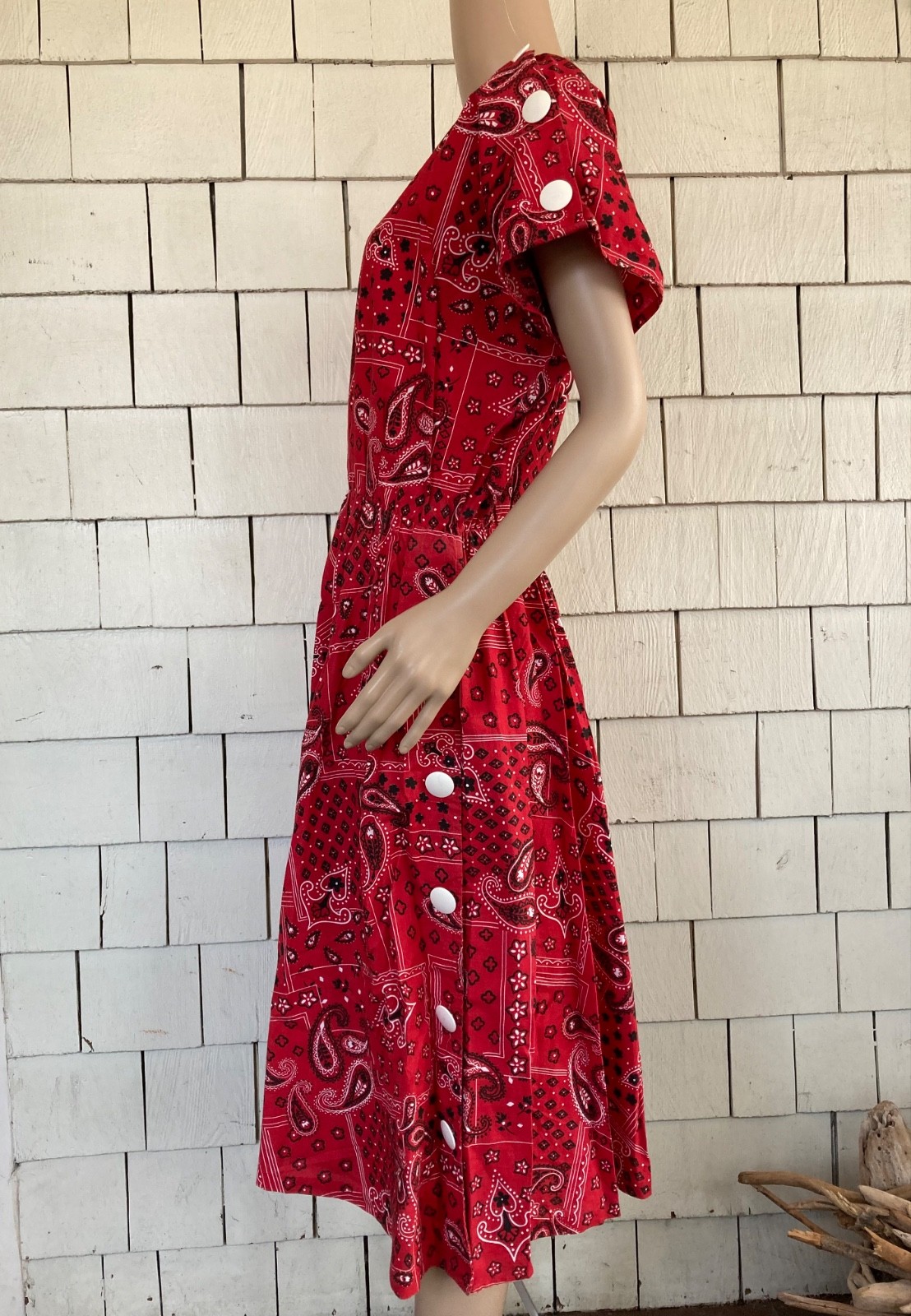 Vintage Boho Cottagecore 1960s-70s Bandana Print Summer Dress Size Small