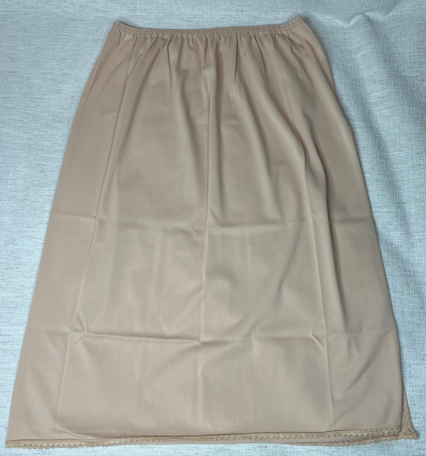 Vintage Blush Brand Tricot Nylon Lace Trim Half Slip Petticoat Large USA made