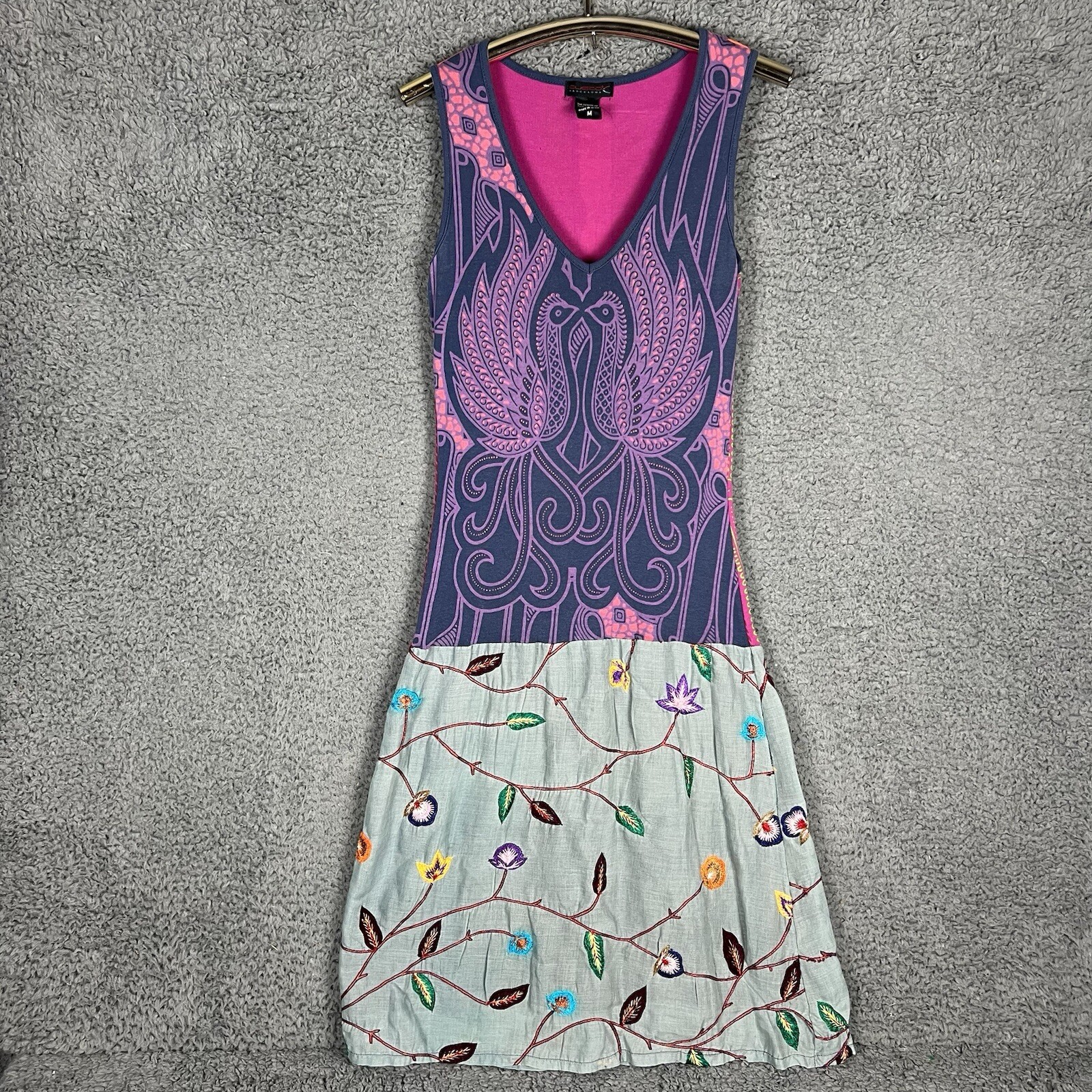 Vtg Y2K Custo Barcelona Graphic Print Drop Waist Sz M Dress Streetwear Embroider