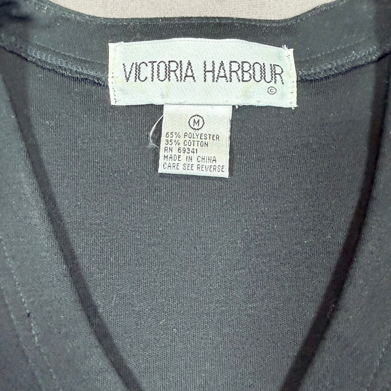 Victoria Harbour Vintage Butterfly Sequin Beaded V-Neck T-Shirt Black Womens M