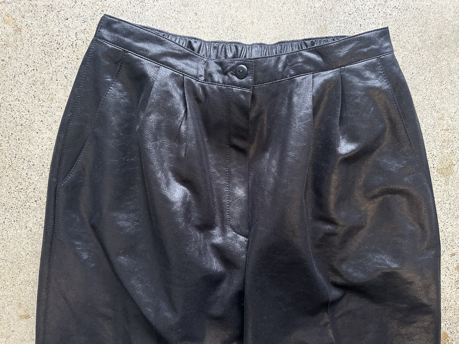 Vintage Pierre Lamonte Black Polyester Shiny Sleek Faux Leather Pants Size 14