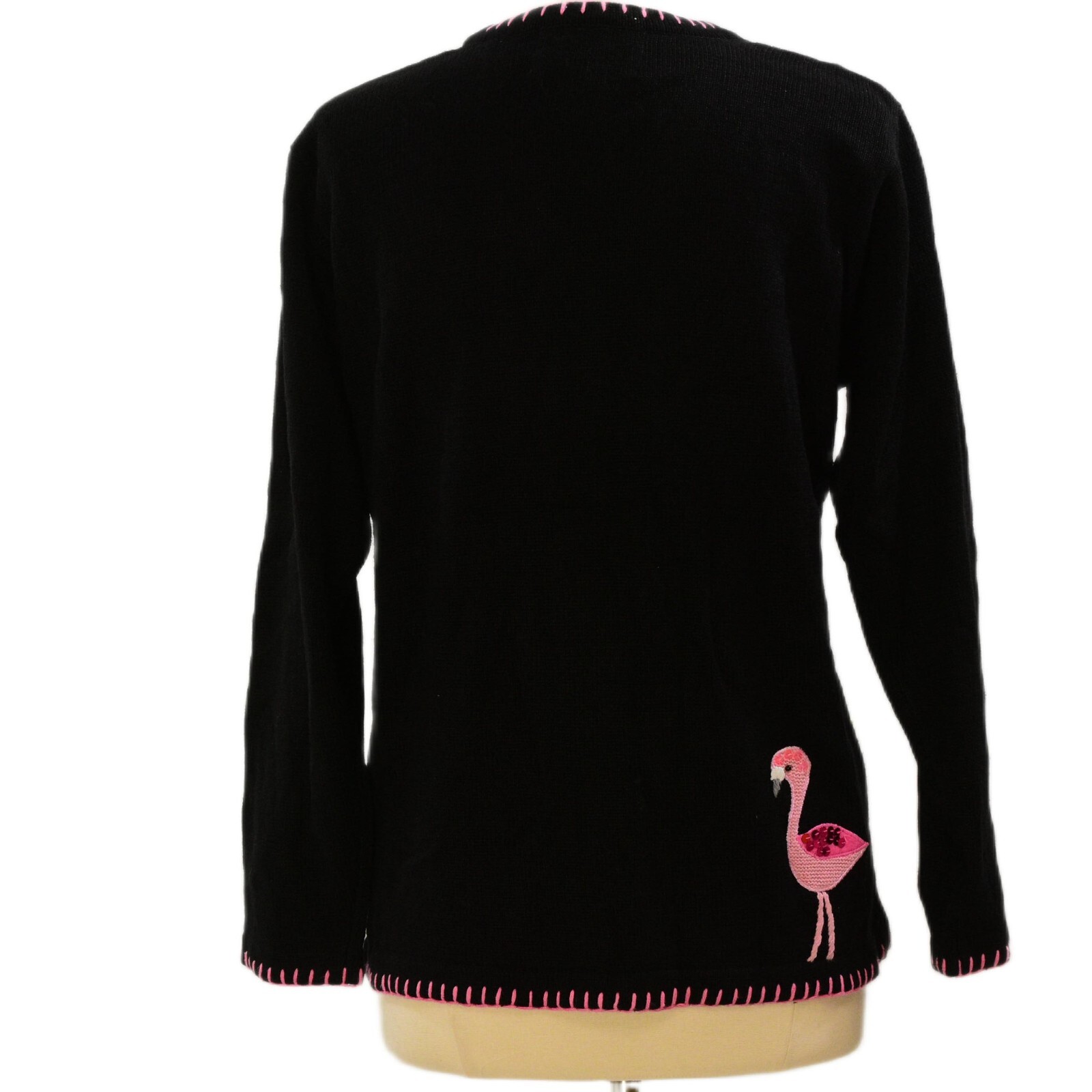 90s Vintage The Quacker Factory Embroidered Beaded Flamingo Cardigan Womens M