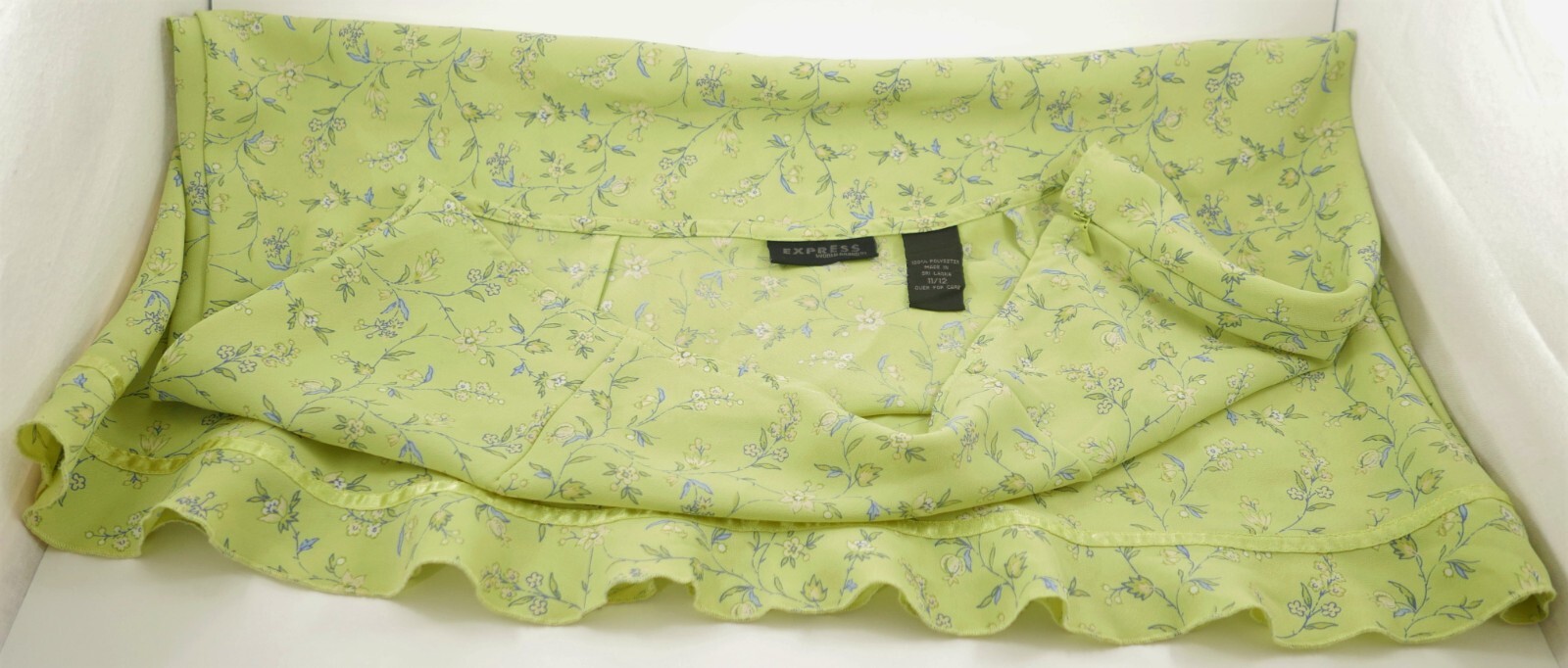 Vintage 90s Express World Brand Lemon Lime Yellow Flower Skirt Ribbon Trim NWT