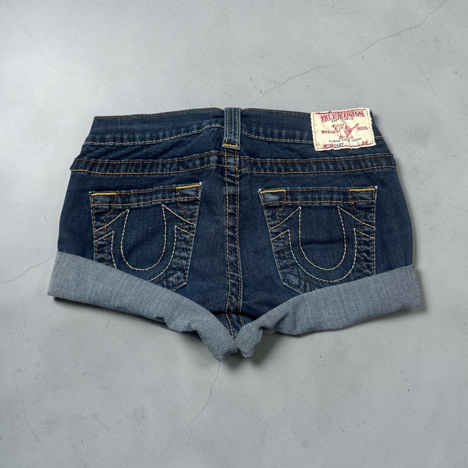 True Religion Denim Shorts Womens 27 Blue Rolled Cuff Horseshoe Pockets Casual
