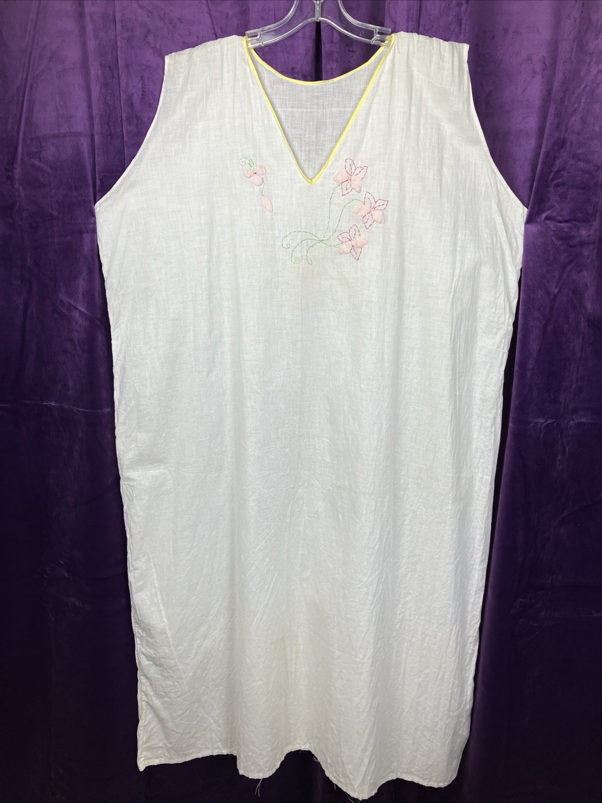 3x 4x Cute 1920s Floral Detail Cotton Nightgown Plus Gown Breakfast Boudoir