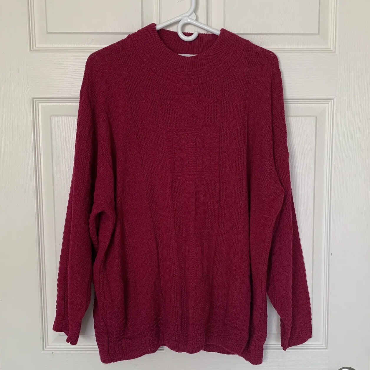 Classic Essentials Plus 22W/42 Fuchsia Pink Knit Acrylic Sweater USA Vintage