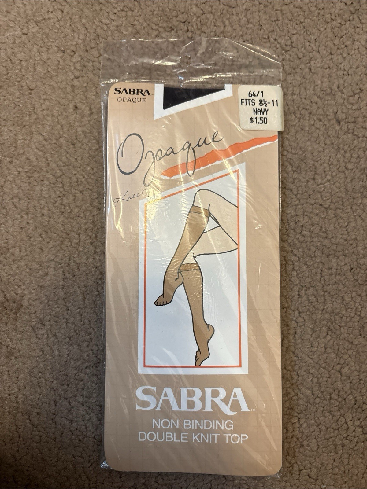 Sabra Opaque Knee Hi 64/1 Fits 8 1/2”-11 Navy Non Binding Double Knit Top NEW