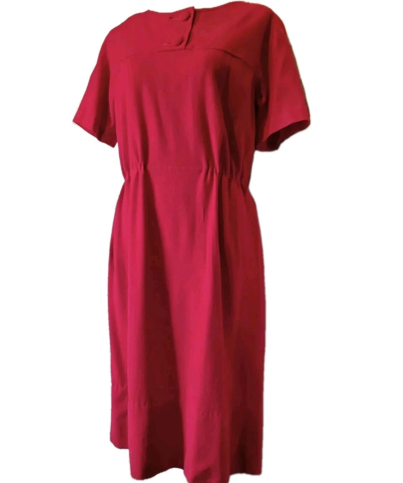 Vintage 50s/60s Crimson Red, Short Sleeves Soft Lightweight Wool Wiggle Dress M