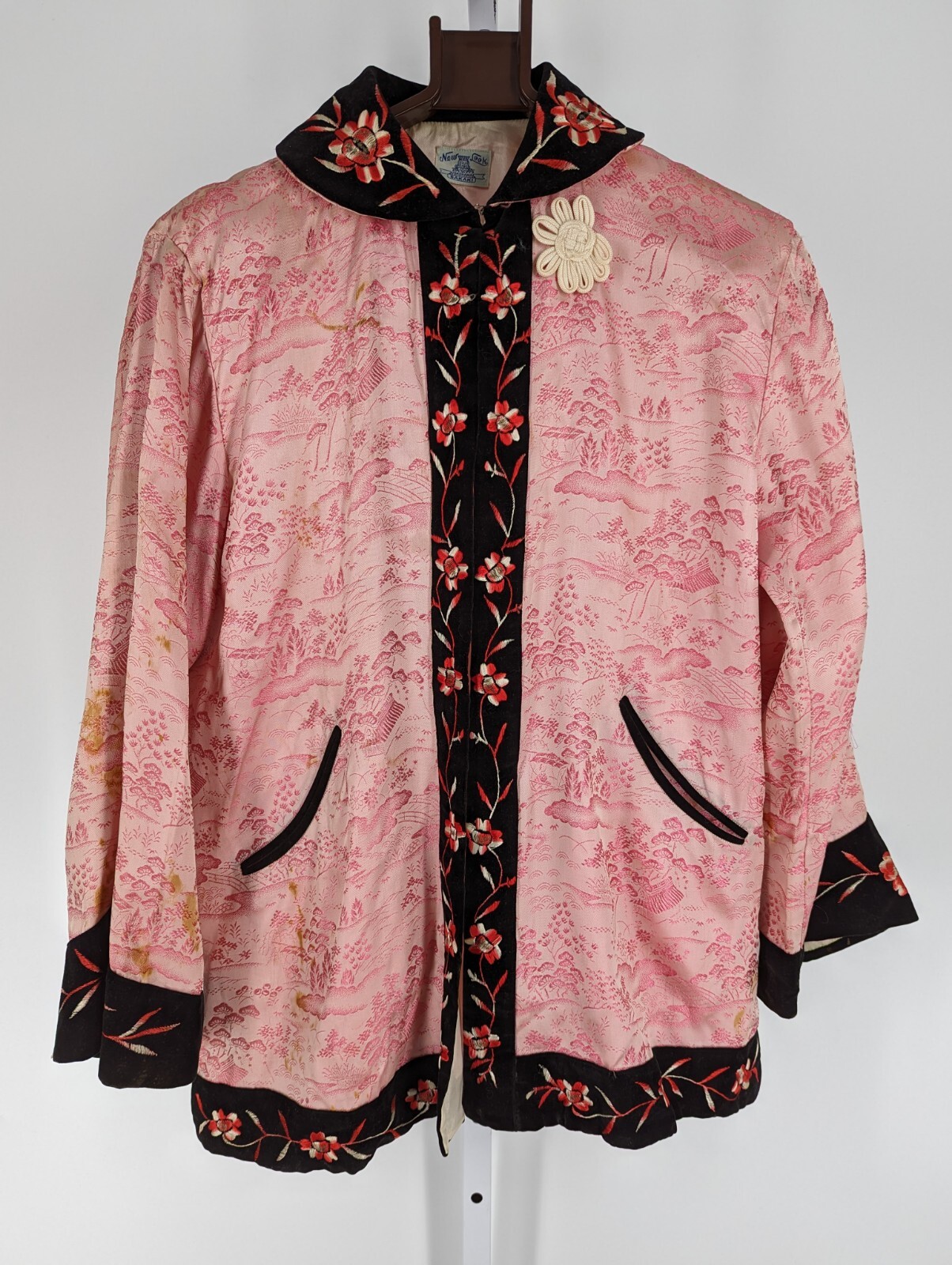New Look Yokohama Sakaki Pink Cherry Blossom Silk Smoking Kimono Shirt Jacket