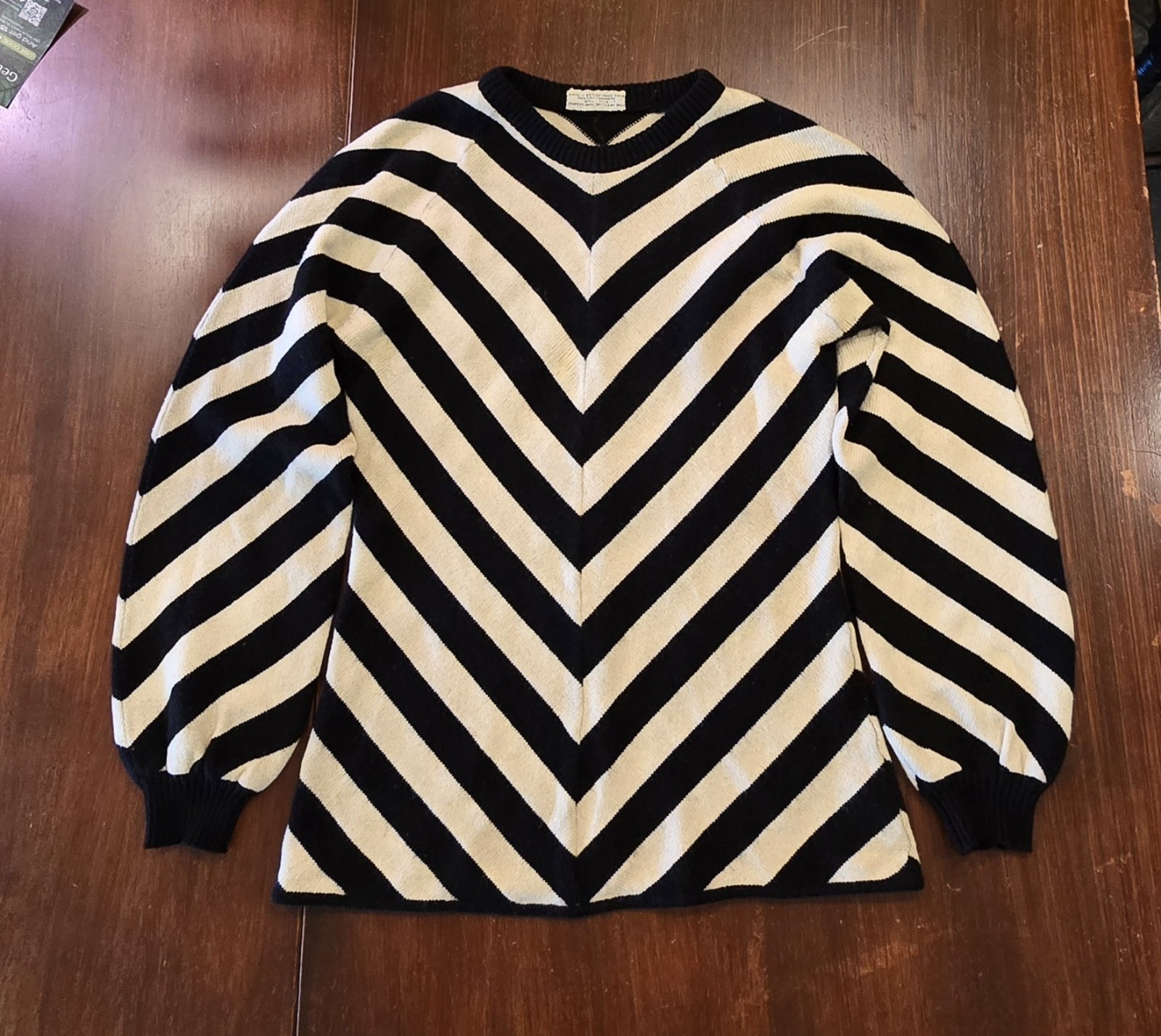 1950s Ivory And Black Chevron Cashmere Sweater