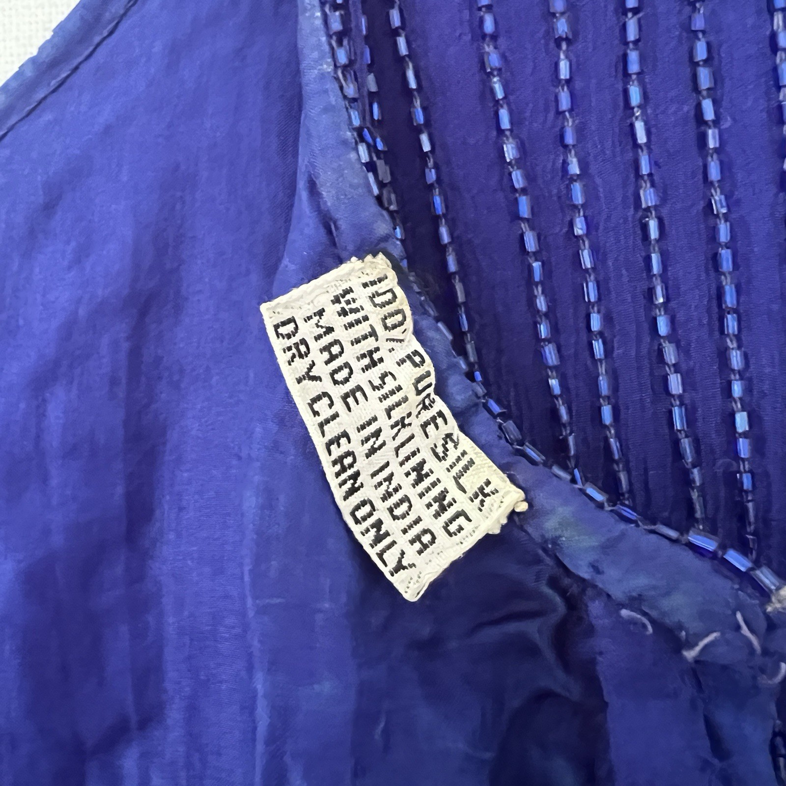 Vintage 80s Cobalt Blue Pink Silk Beaded Floral Maxi Duster Jacket Sequin