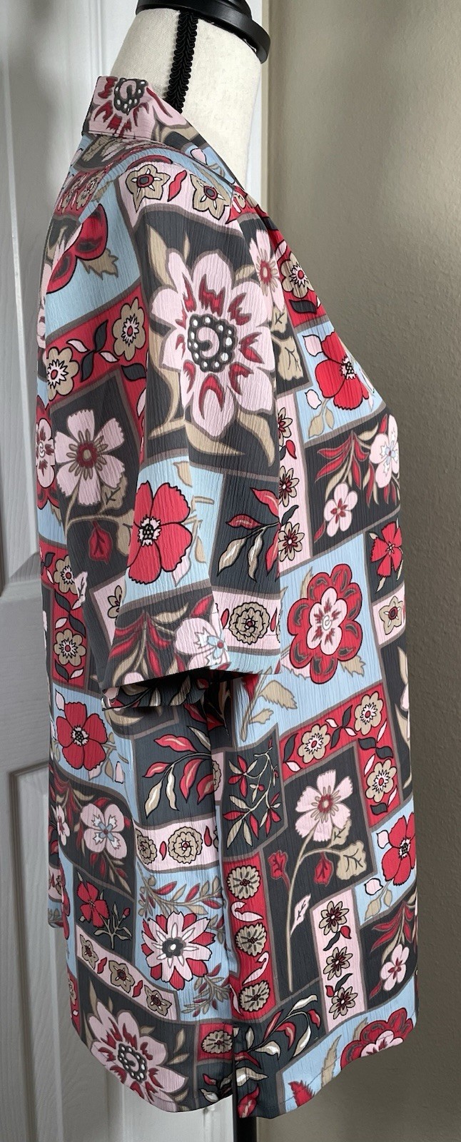 NWT Retro 80’s Deco Patchwork Women’s Vintage Size L Floral Blouse Don Kenny