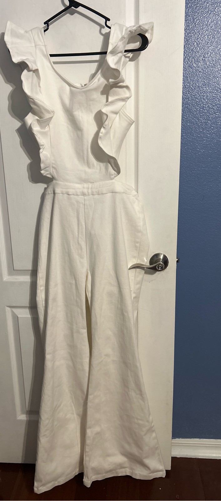 Jealous Tomato White Denim Jumpsuit Size Large . Cut out back