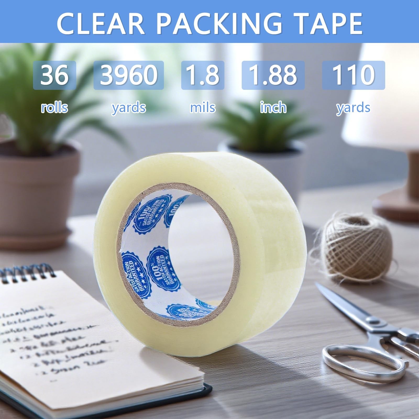 110 Yards Extra Long Packing Tape 36 Rolls Clear 2 Inch Heavy Duty Shipping Movi