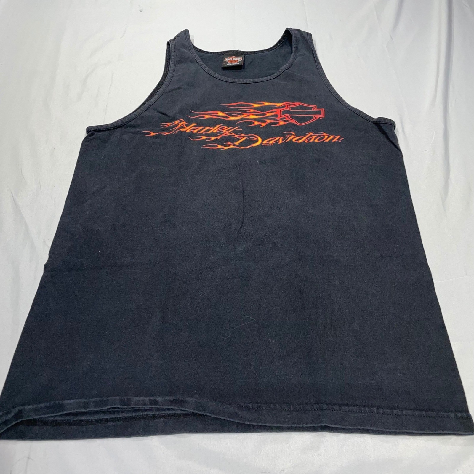 Vintage 2003 Harley Davidson Glendale CA Tank Top Black Large Made in USA Flames