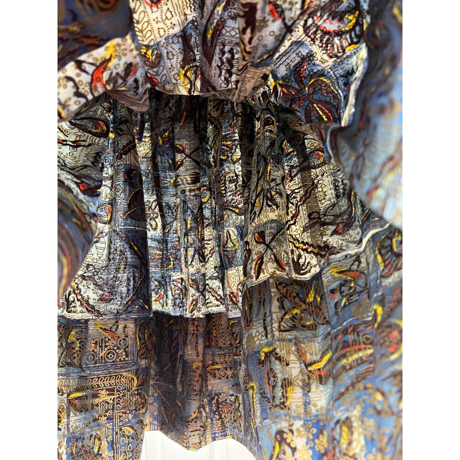 Vintage Doris Dodson Metallic Poplin Pleated Skirt XXS XS Blue Gold 50s Novelty