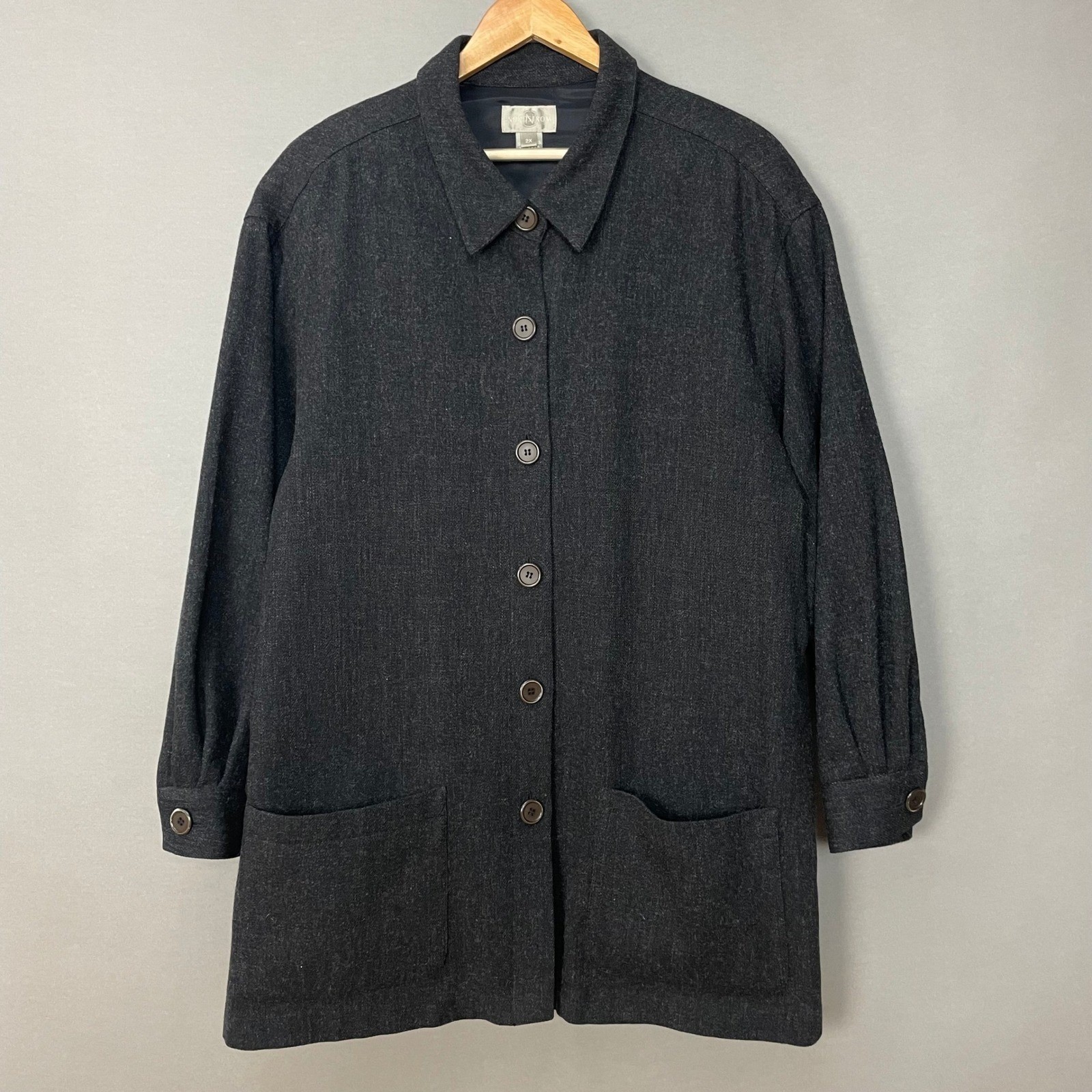 Vintage Nordstrom Top Merino Wool Patch Pockets Women 2X Charcoal Gray Neutral