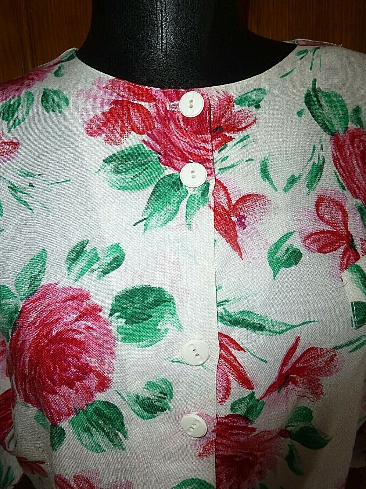 VTG 80s Watercolors Floral Print Boho Puff Sleeve Button down BLOUSE TOP sz M