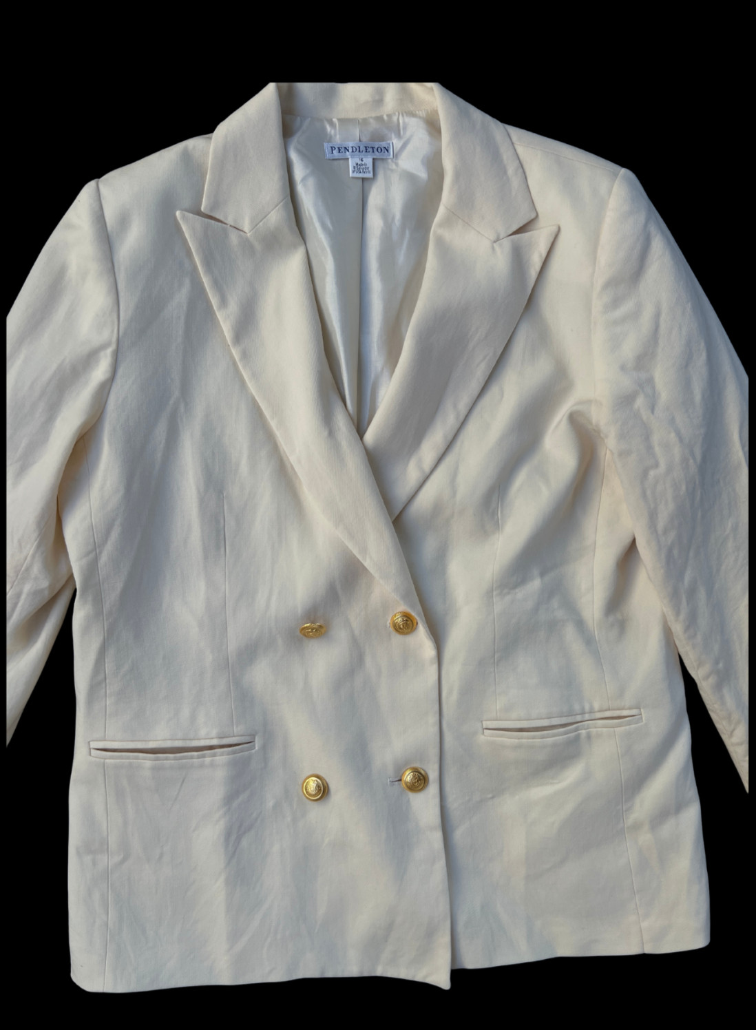 1980s Ivory White Wool Pendleton Double-Breasted Blazer 16b Old Money Preppy
