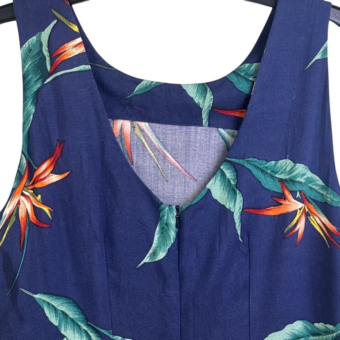 VTG Tommy Bahama Blue Bird Of Paradise Graphic Silk Sleeveless Maxi Dress 12