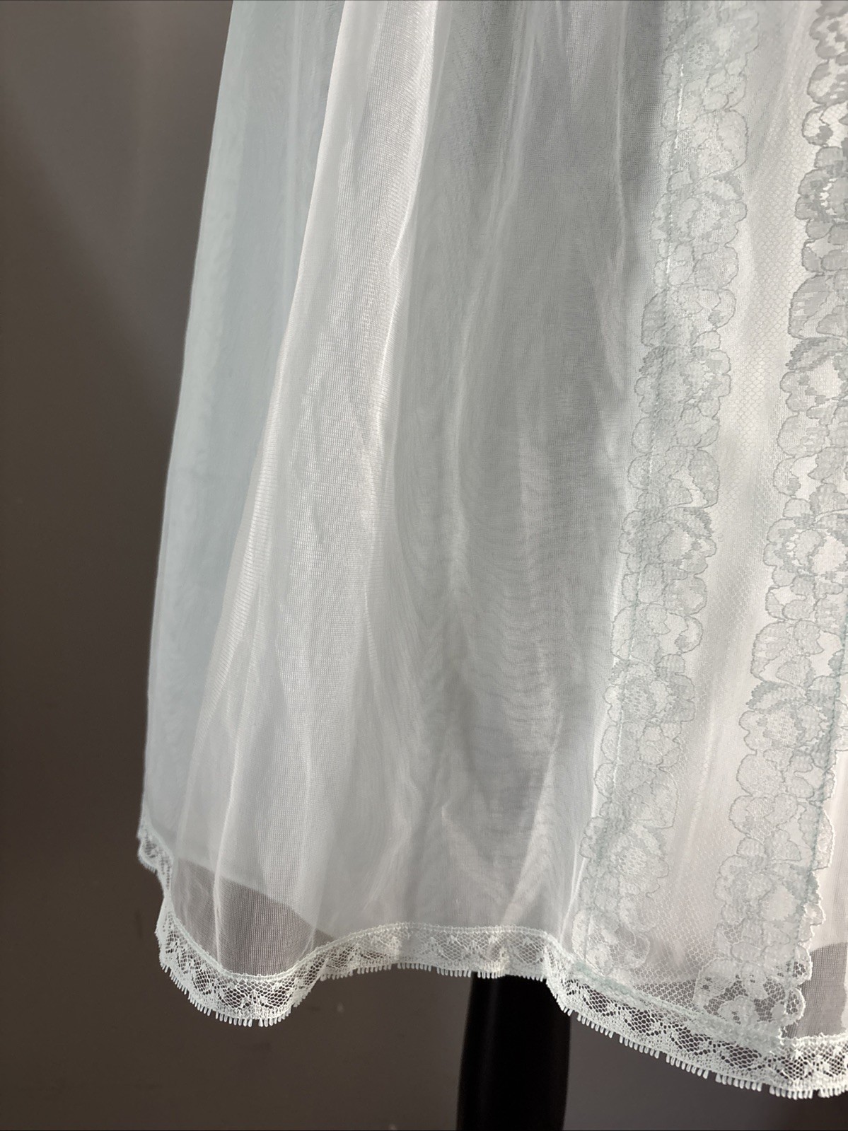 Vtg 60s Lt Blue Double Layer Chiffon Nylon Lace Short Nightgown Nightie Small