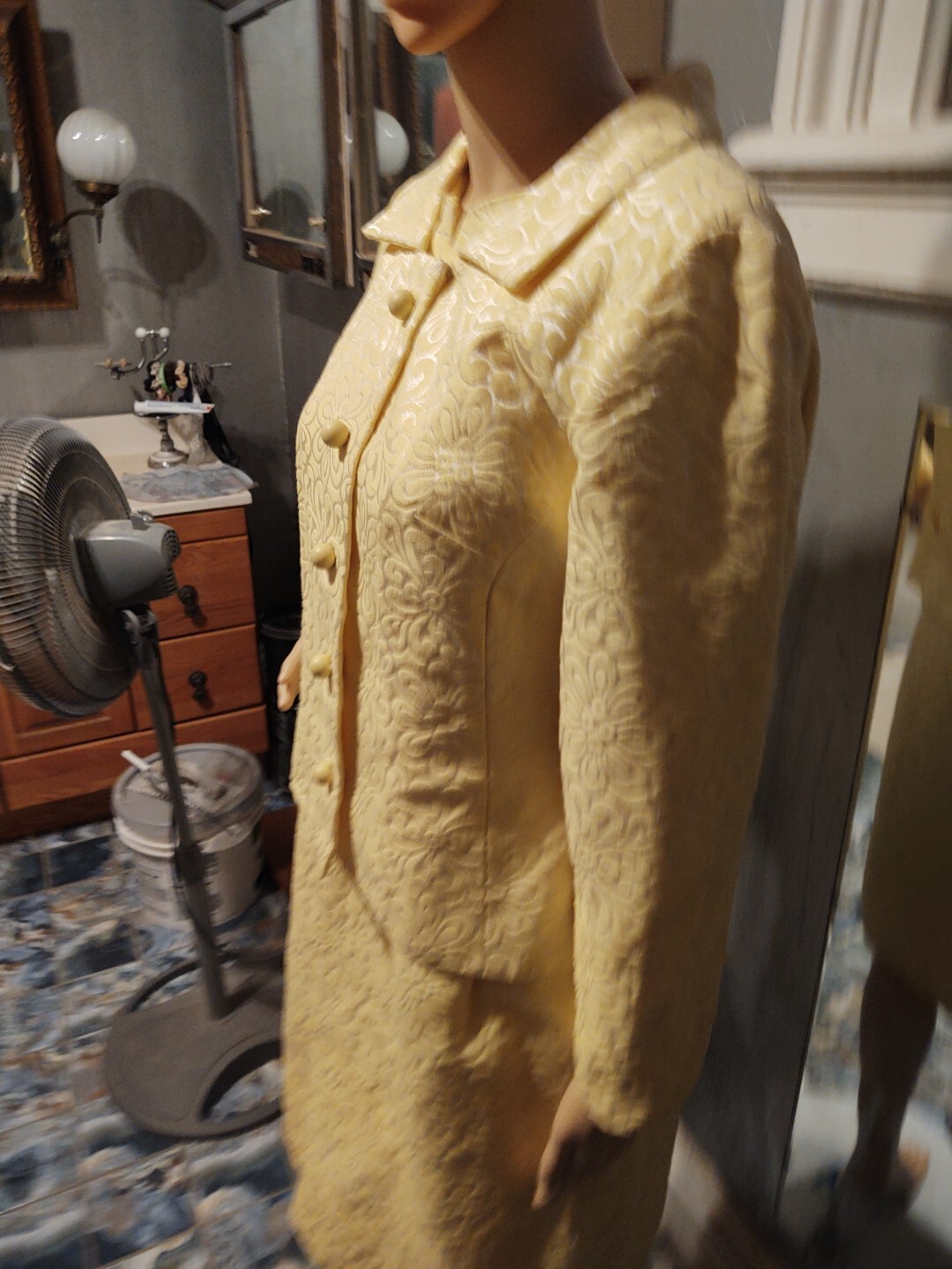 Vintage 1960s Elinor Gay Original Bright Yellow Shift Dress W/Jacket Sz 18