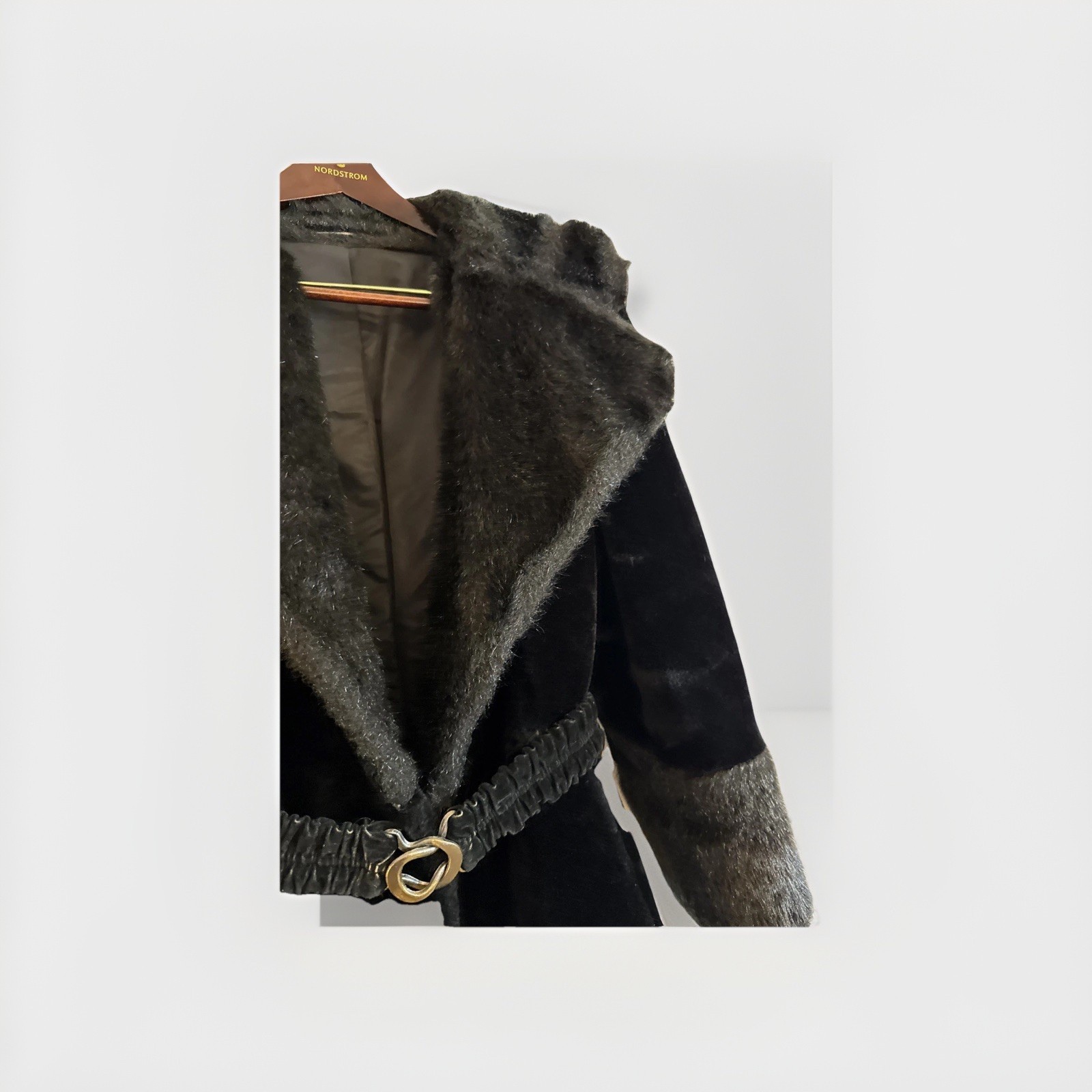 Vintage 1960s–70s Rogers Gallery Ltd Black Velvet Coat Faux Fur Trim Union Made