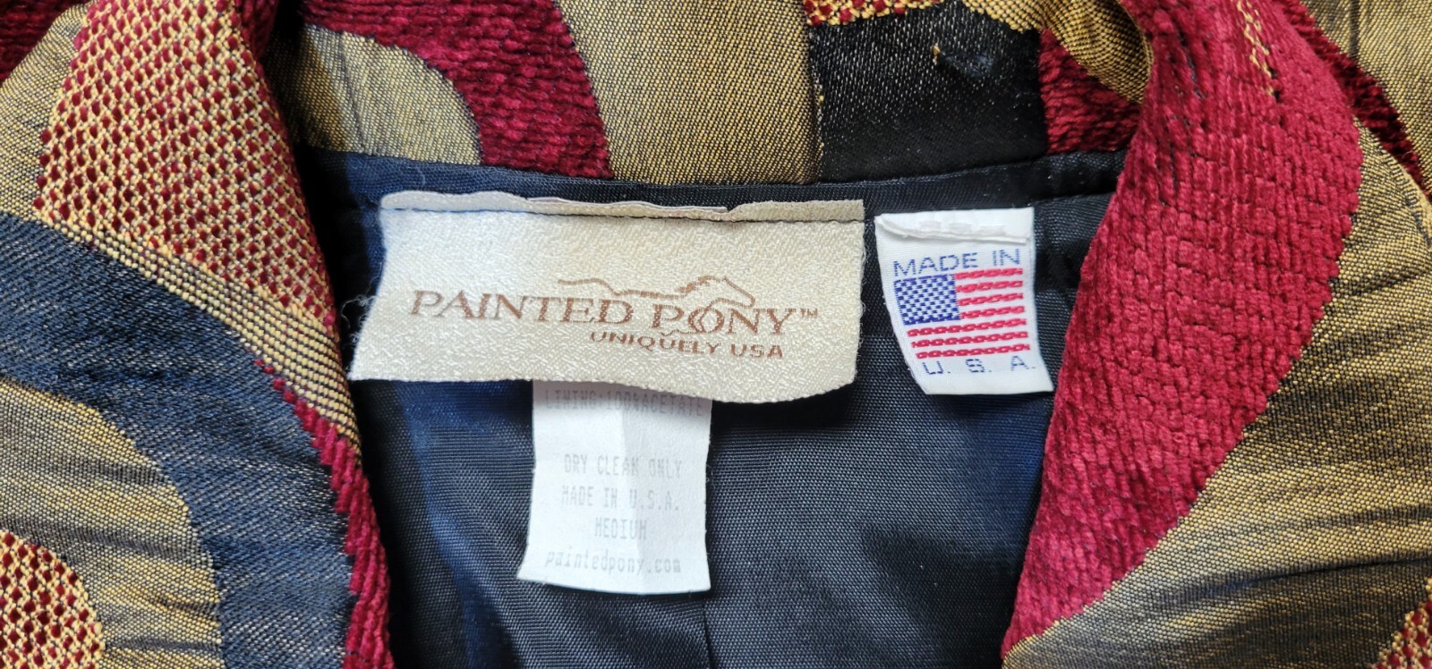 Vintage Painted Pony Uniquely USA Cropped Abstract Velvet Tapestry Jacket Size M