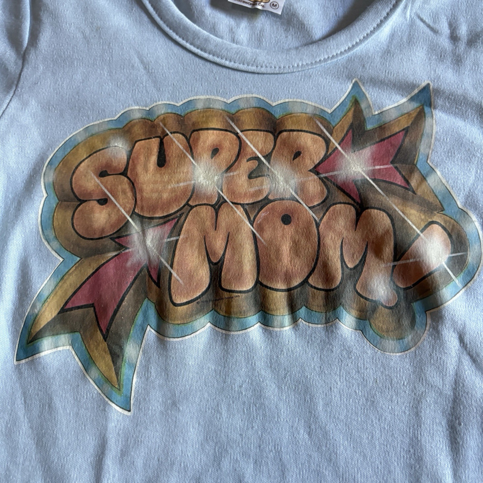 VTG 70s Glitter Babydoll T Shirt M/L Super Mom Funny Mother Iron On