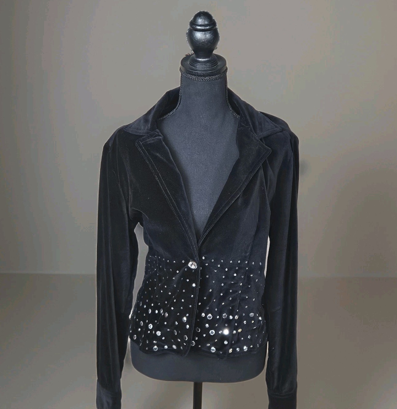 Vtg 90s New Identity Black Velvet Embellished Blazer Med Whimsigoth Fairy Grunge